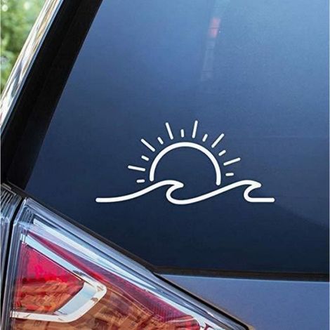 Autocollant Vinyle - Soleil Et Vague - Pour Camping-Car Caravane Moto Velo - Noir - 1 Unite