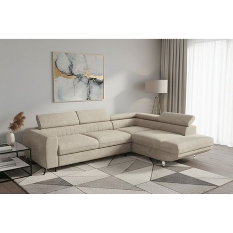 Ecksofa mit Schlaffunktion MARIOS Sofa Stoff Dunbar Beige Ottomane Rechts