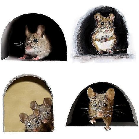 3D-Wandtattoo „Mausloch“, realistische Maus im Loch, lustige Wanddekoration, Vinyl, für Wohnzimmer, Kinderzimmer, Schlafzimmer – Yva-style 1 -4pcs (1/5)