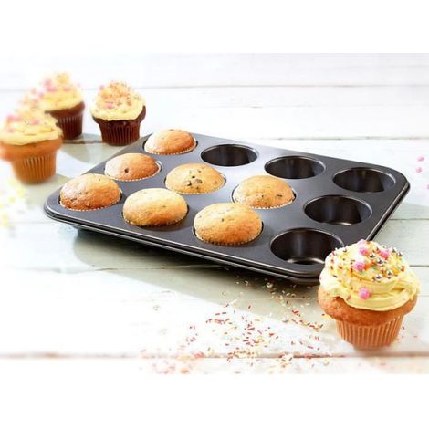 Plaque de cuisson - - 3 plaques - Acier antiadhésif - 12 muffins - Gris (1/3)