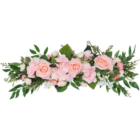 Guirlande Décorative de Roses Artificielles - Rangement de Fleurs Faux pour Porte, Mur, Arche de Mariage, Table, Décoration Maison en Rose - Matériel Plastique/Toile, Dimensions 65x16cm, Pièce Unique (1/5)