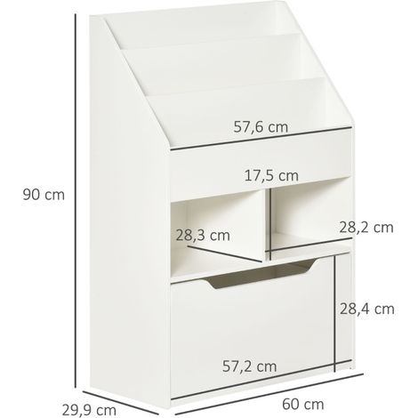 Librería infantil con cajón, 3 compartimentos, 2 nichos, blanco 60 x 29,9 x 90 cm DESVIAE (1/5)