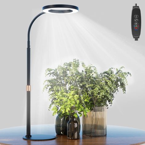 LED-Pflanzenlampe für den Innenbereich, Vollspektrum-Tischleuchte für Pflanzen, mit Standfuß, 3-Stunden/9-Stunden/12-Stunden-Timer, dimmbar, höhenverstellbar (schwarz).