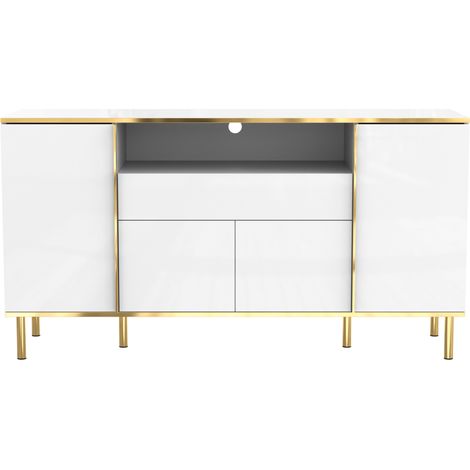 Aparador blanco alto brillo con LED, 4 puertas y 1 cajón 150x40x80 cm HOMVRA (1/4)