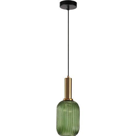 Lustre d'intérieur, suspension industrielle, douille E27 moderne, abat-jour, plafond, verre rayé, suspension (vert, S 13 cm) (1/5)