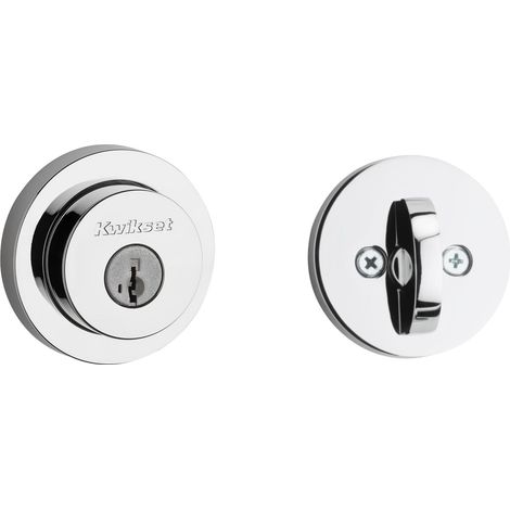 Serrure à pêne dormant en chrome poli rond extérieur à clés pour porte d'entrée avant, sécurité, boulon mort monocylindre, avec protection (1/3)