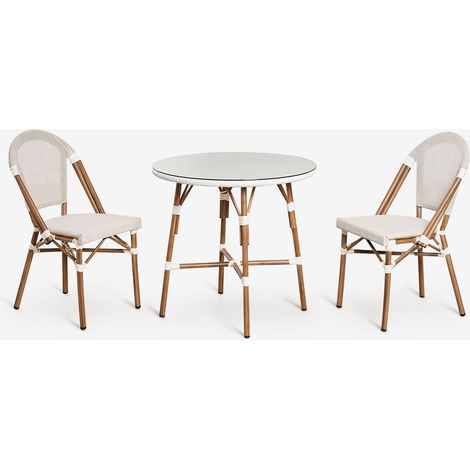 Set de mesa redonda Ø80 cm y 2 sillas de jardín apilables en aluminio Brielle Bistro SKLUM              (1/5)