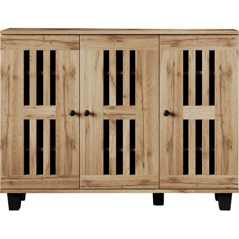 Sideboard mit 3 Türen 120 x 32 x 92 cm aus Holzwerkstoff in Naturholzoptik mit schwarzen Beinen (1/5)