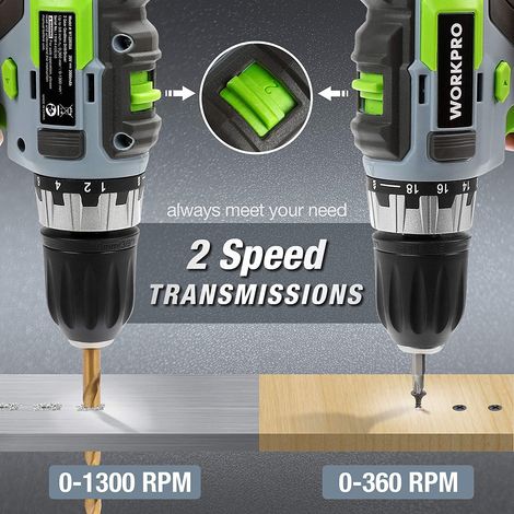 Workpro – Perceuse-visseuse sans fil 20V – 2 batteries 2.0Ah – Mandrin auto-bloquant 10mm – Visseuse à choc 130Nm pour bois et métal — vue 5