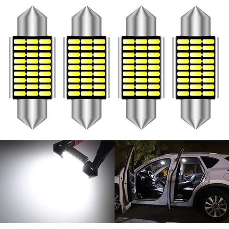 4 Ampoules LED C5W 36mm 6000K, Blanc, Sans Erreur, pour Éclairage Intérieur Porte/Plaque (Blanc)