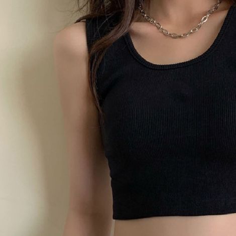 Débardeur de sport pour femme, côtelé, doux, respirant, coupe ajustée, sans manches, idéal pour les sports de plein air et le shopping, noir, taille L. (1/5)