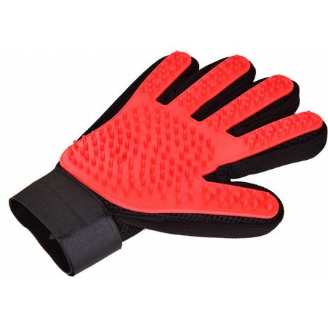 Gant Brossage Animaux - Idéal pour chiens et chats, brosse et masse, attrape les poils et la saleté. Résistant à l'eau（main droite rouge）