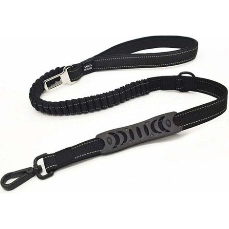 Anti-Zug-Hundeleine, Autosicherheitsleine für kleine, mittlere und große Hunde, starkes reflektierendes Nylon (110 cm, Schwarz)