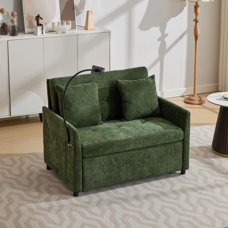 Sofa 109x72x83.5 cm, USB Ladeanschluss, Tablet Halter, Polyestergewebe, grün (1/5)