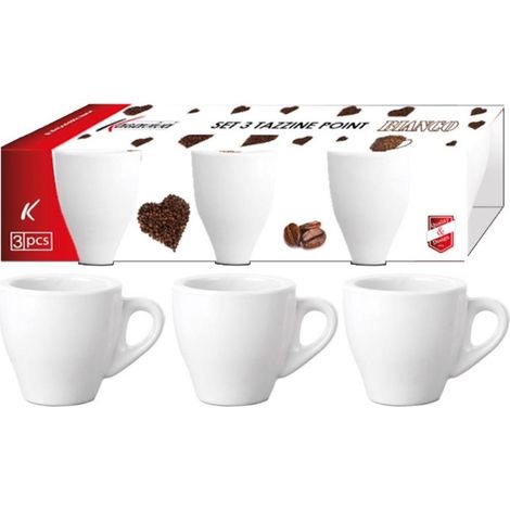 Set 3 Tazze Tazzine Caffè Bar in Ceramica Senza Piattini Bianche (1/2)