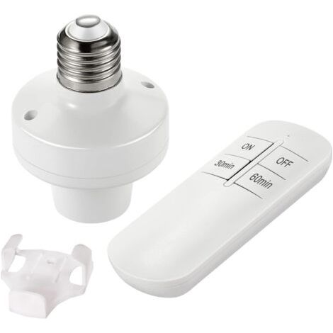 Lampe à télécommande sans fil E27 – Interrupteur RF avec minuterie 30/60min – Portée jusqu'à 100 pieds – Compatible ampoules LED et incandescentes