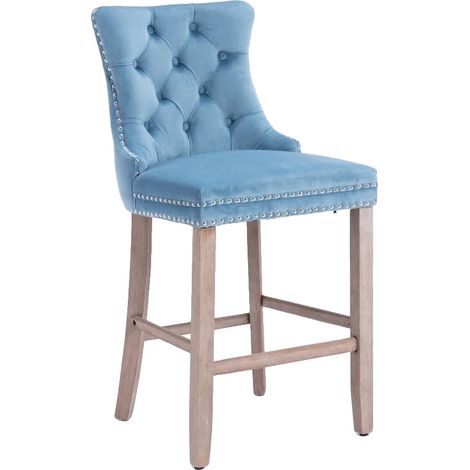 Tabourets de bar, rembourrage en velours, cadre en bois massif, Bleu (1/2)