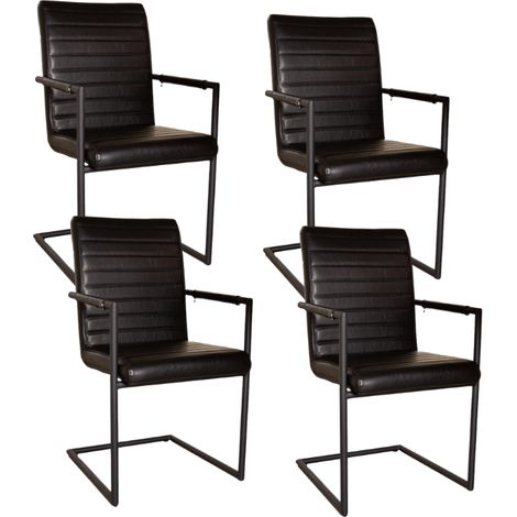 Ensemble de 4 Chaises de Salle à Manger Bras Industrielles Noires (1/5)