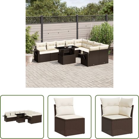 vidaXL Table de jardin - Salon de jardin 10 pcs avec coussins marron résine tressée (1/5)