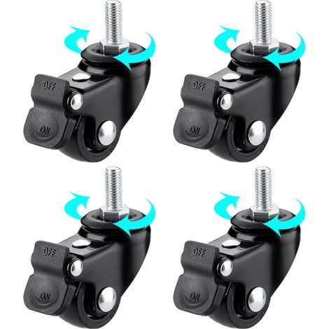 Roues pivotantes de Chariot 4 pièces,Remplacement Roulette Meuble Robuste,avec Frein Verrouillable,Tige à vis M6-Roue à Pieds Noirs,M6-4brakes (1/5)
