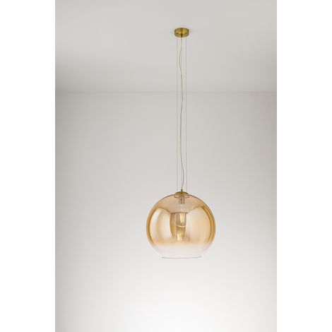 Suspension en verre soufflé série 10S48526, couleur ambre transparent nuancé et laiton bruni, douille E27, diamètre 45 cm, hauteur 191 cm - Perenz