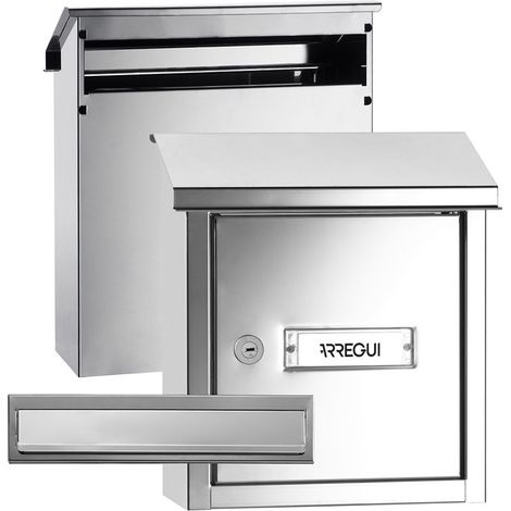 ARREGUI V4037 Komplettes Durchwurfbriefkasten Pack. Einwurfblende + Mauerdurchwurf Briefkasten. Briefschlitz Abdeckung und hinterer Briefkasten aus Edelstahl, Größe S (DIN A5), Spiegel-Effekt