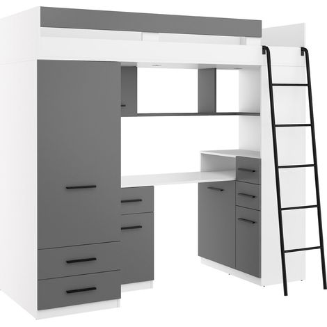 Letto soppalco con scrivania BIM Furniture SMYK P cm110x204x188h Bianco Grafite