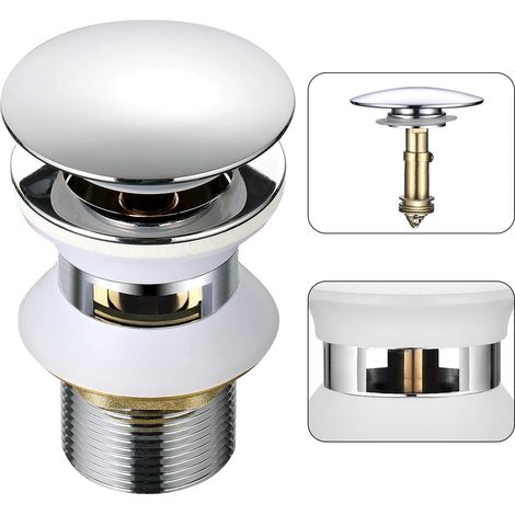 Universel Bonde Lavabo avec Trop-plein Pop-Up Automatique Push Open Click Clack pour Salle de Bain 1-1/4" en Laiton Chromé GROOFOO (1/5)