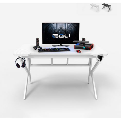 Scrivania gaming ergonomica carbonio 120x60cm cuffie portabibite Sportbot 120 - Bianco