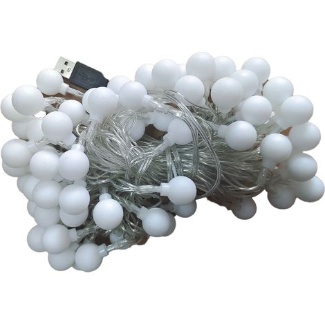 1 Guirlande lumineuse, boules givrées blanches, alimentation solaire, décoration extérieur, camping fête Noël (1/5)