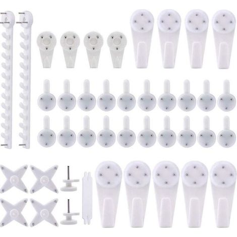 (Blanc)Accroche Tableau - 42pcs - Blanc - Plastique - Fixation Murale Sans Percer (1/4)