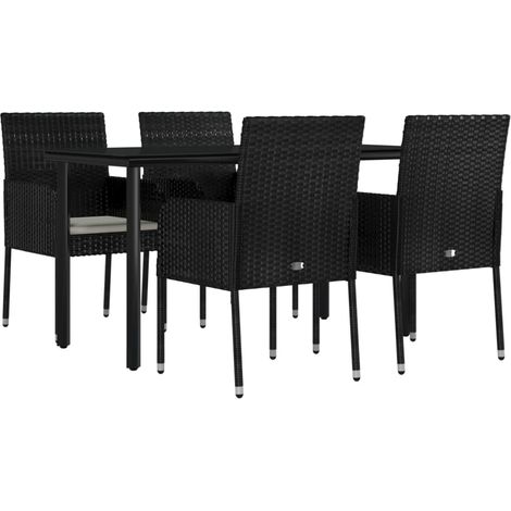 Mobili da pranzo e cuscini da giardino 5 pezzi in resina intrecciata nera 020014889