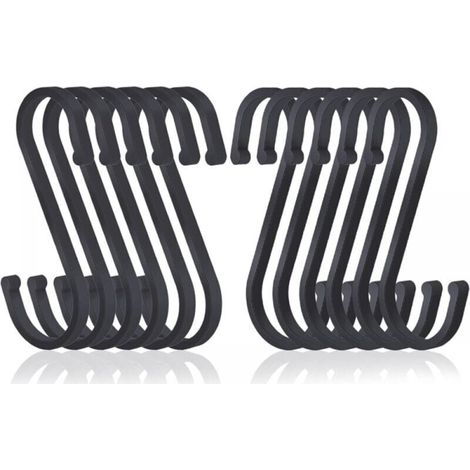 12 Pack Aluminum S Shape Flat Hooks Hanging, Matte Finish Butcher Hooks for Kitchen, Bedroom, Bathroom, Office and Garden, Black (1/4)