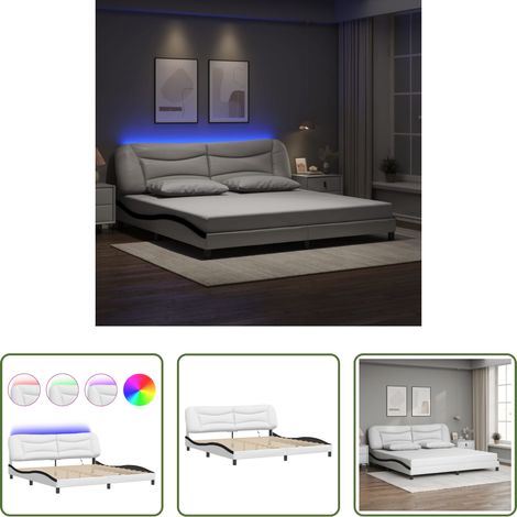 LED-Leuchten - Bettgestell mit LED ohne Matratze "Hvar" Weiß und Schwarz 200x200 cm (1/5)