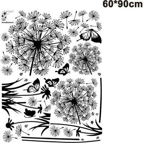 Pissenlits noirs et papillons volant dans le vent stickers muraux, salon chambre à coucher amovible Stickers muraux peintures murales (1/4)