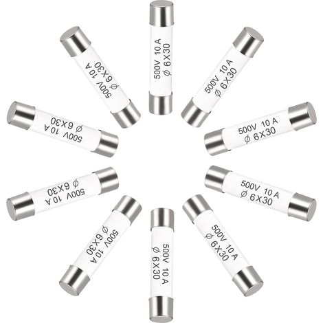 Fusibles à Cartouche Tube en Céramique 10A 500V 6x30mm, Fusible à Coupure Rapide Rechange Remplacement pour Amplificateur Lampe à Économie Énergie Ballast, 10 Pièces (1/5)