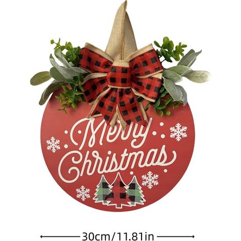 Couronne De Noël - Panneau En Bois Rustique Avec Motif De Sapins - Décoration Porte Fenêtre Mur Intérieur Extérieur - 30 Cm