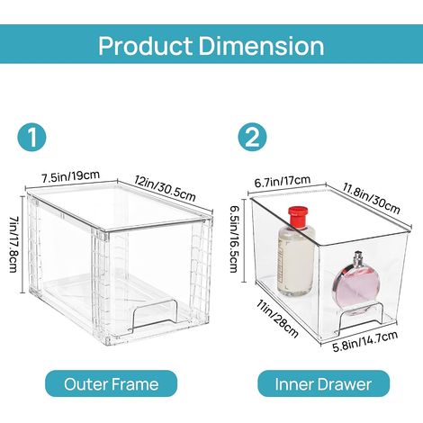 Lot de 4 grands tiroirs empilables, faciles à monter en acrylique, pour salle de bain et armoire (1/5)