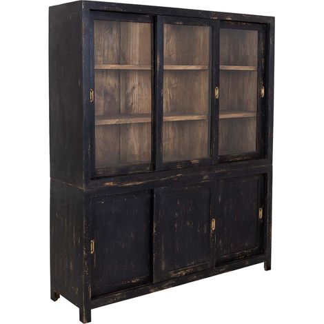 Vitrina de madera artesanal negra 160x45x190h cm (1/5)