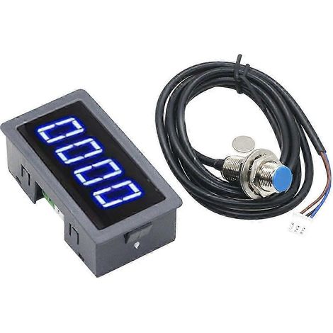 Tachymètre industriel 8-24 V CC pour moteur (10-9999 tr/min), affichage LED 4 chiffres (0,56 pouce), capteur à effet Hall NPN 5 V et aimant inclus (Bleu) (1/5)
