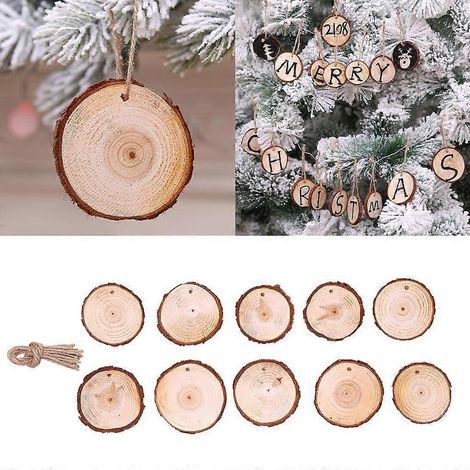 Lot de 10 pendentifs en bois peints, personnalisés, décorations de Noël en tranches de bois. (1/4)
