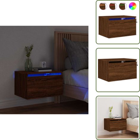 Design a parete - vidaXL Comodino a Parete con luci LED Rovere Marrone - Comodino multifunzionale
