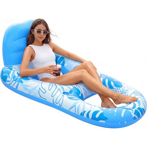 Matelas Gonflable pour Adultes, Transat de Piscine Gonflable, Bouée Flottante Type Radeau avec Porte-Gobelets, Repose-Pieds et Dossier Réclinable pour Piscine et Eau (1/5)