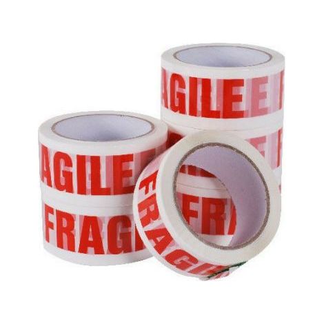 NASTRO FRAGILE ADESIVO IMBALLAGGIO 50X66 BIANCO ROSSO (27224)