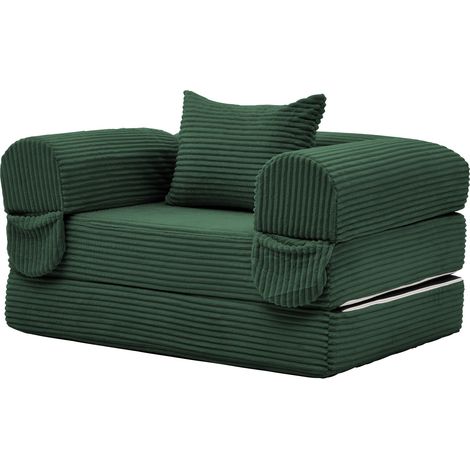 Canapé convertible 1 place 170x120 cm vert en tissu côtelé gain de place avec coussin - CHICFURN (1/5)