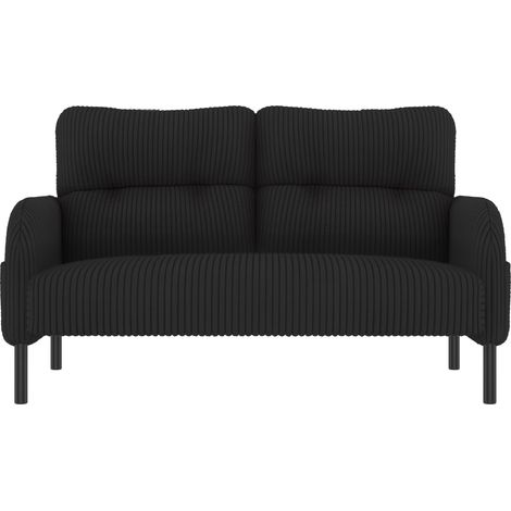 Set de salón de 3 piezas de tela efecto cuerda negra con sofá de 2 plazas, sillón y puf (1/5)