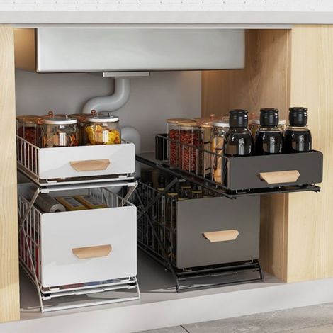Rangement Sous Evier 2 Niveaux, Organisateur Sous Evier Cuisine à Hauteur Réglable, pour Cuisine Salle de Bain (1/4)