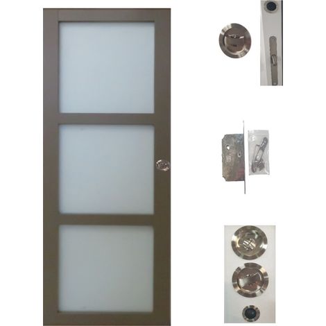 Porte Coulissante Gris Taupe Ral 7006 Vitrée H204 X L83 Cm, Serrure Condamnation Gd Menuiseries (1/4)