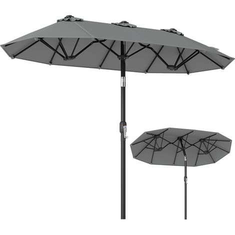 Parasol de Jardin Exterieur 3 x 1,6 M à 12 Baleines Robustes, Parasol Rectangulaire Double Face Inclinable avec Manivelle, 3 Évents, Gris (1/5)