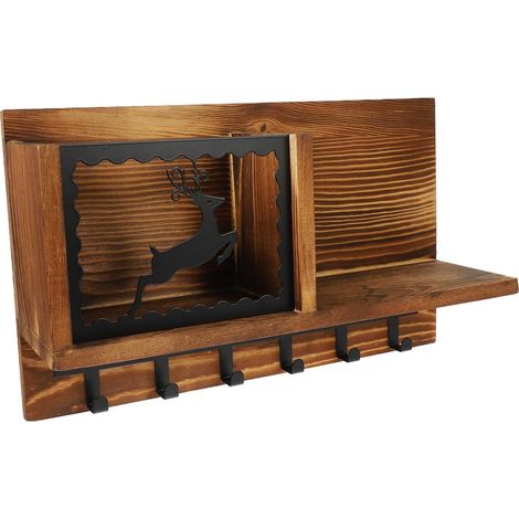 Support Mural Multifonction en Fer Noir et Bois Marron, Étagère de Rangement Murale Pratique et Solide, Grosse Capacité pour Maison, Salle de Bains et Hôtel, Support Multifonction (1/5)